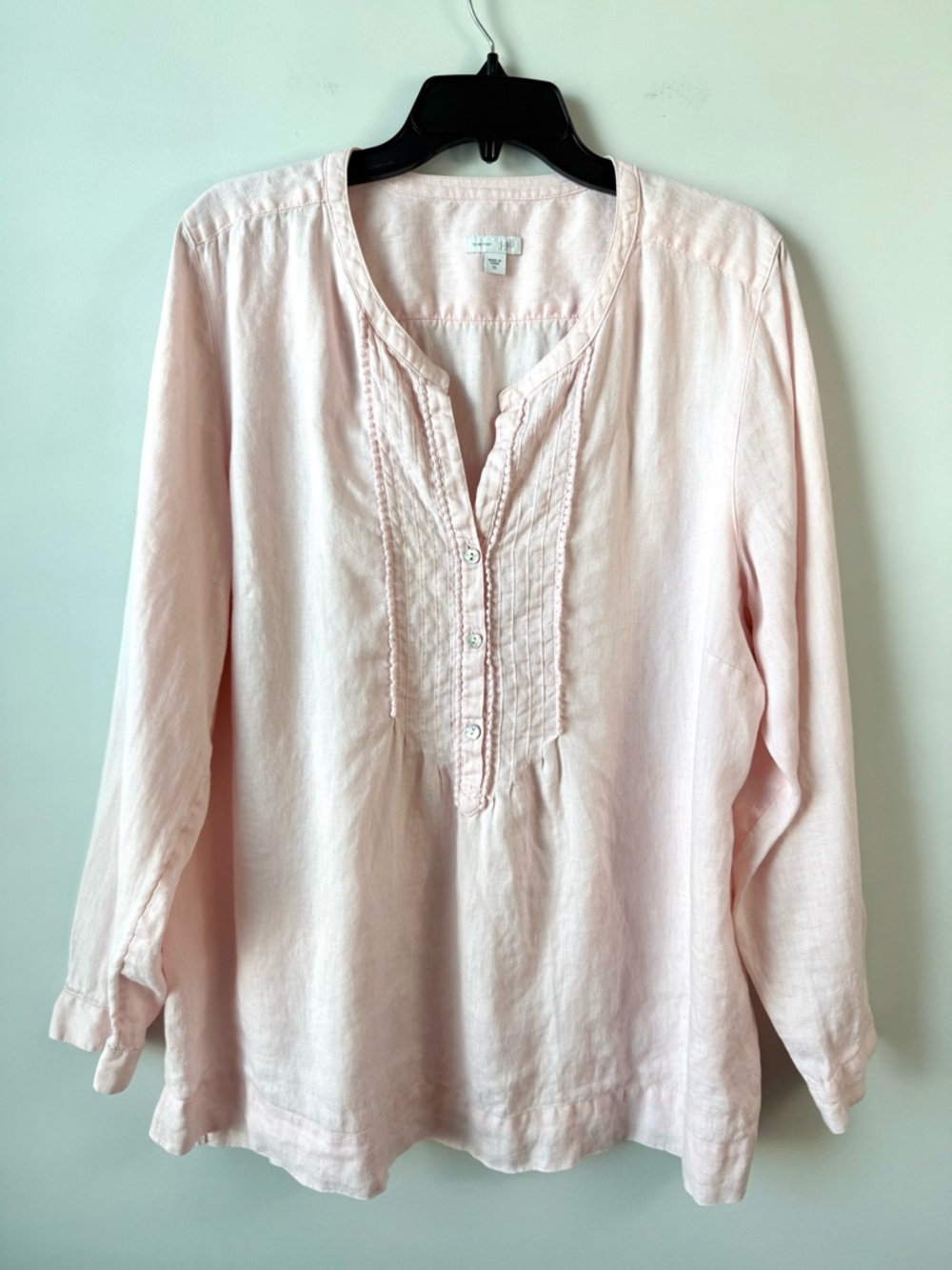 J. Jill Love Linen Pintuck Tunic Top Light Pink XL Coastal boho